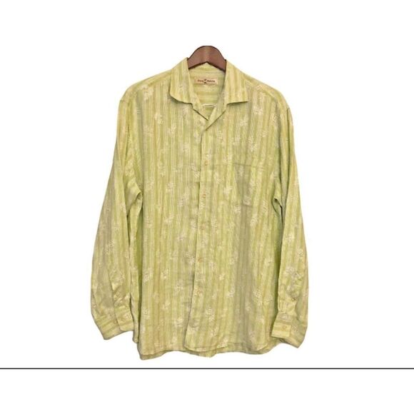 TOMMY BAHAMA Men’s LG White Green Floral Striped Linen - Picture 1 of 4